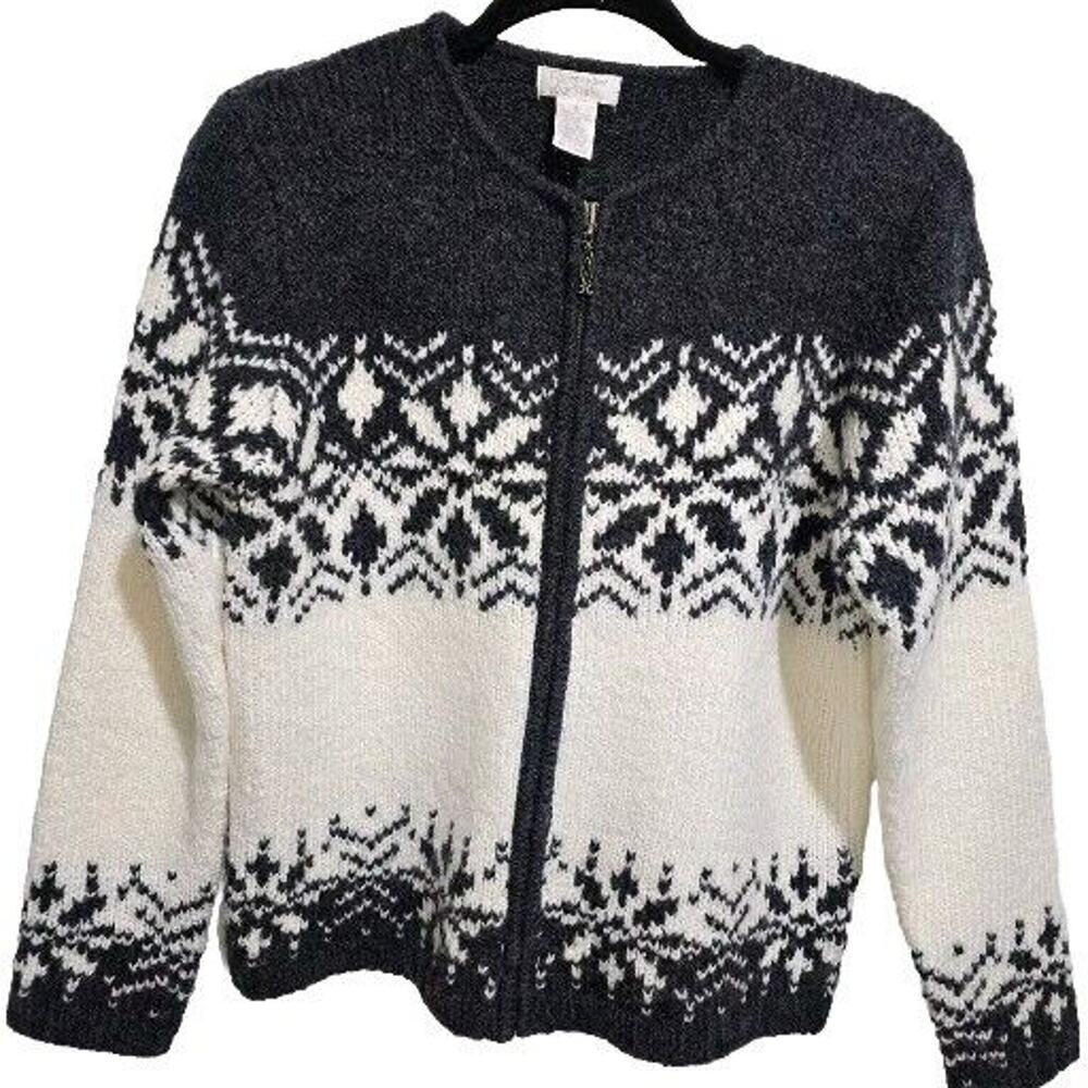 Vintage 80s Christopher Banks Sweater Womens SMALL Wool Blend Zip Cozy Holiday